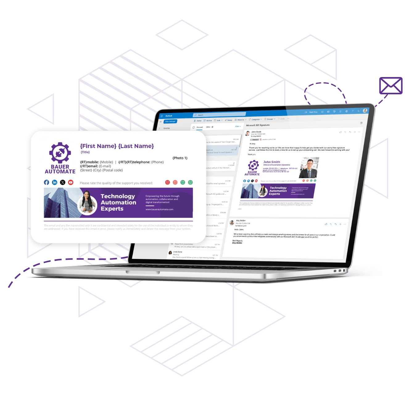 Business professionals using multiple devices with consistent email signatures